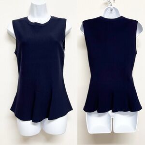 Ann Taylor Womens Navy Classic Peplum Sleeveless Crew Neck Top Size S